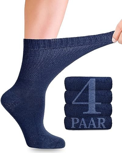 Diabetiker Socken Damen mit Lycra für den täglichen Gebrauch, 4 Paar, Nahtlos und Weich, Perfekt für Diabetiker und Schwangere, 10 Farbvariationen, in den Größen 35-38 und 39-42 (Marineblau, 39-42)