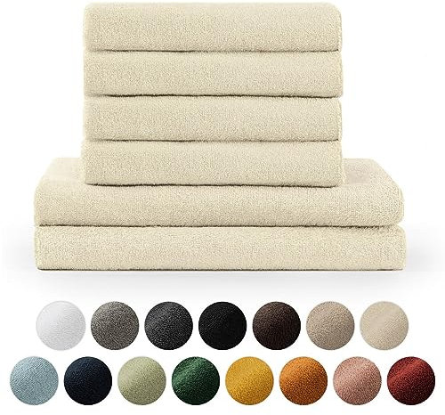 Blumtal Premium Frottier Handtücher Set 4 teilig 100% Baumwolle - Oeko-TEX zertifiziertes Badetuch 2X (70x140 cm) + Towel 4X (50x100 cm) - Ultra saugstarke Frottiertücher - Handtücher Set Beige