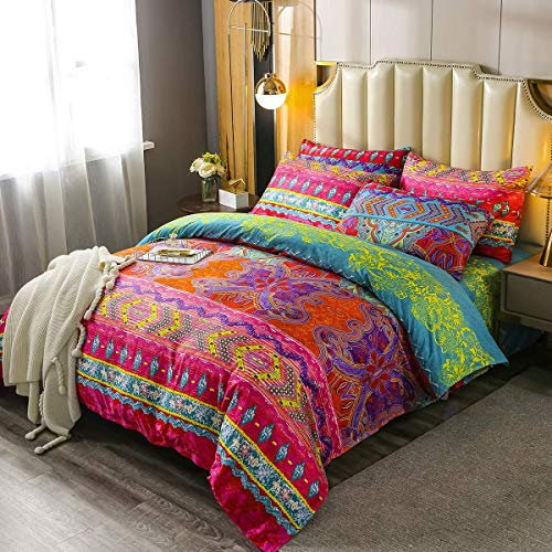 Homewish Böhmische Bettbezug-Sets 2 Stücke Exotischer Stil Bettwäsche Coverset Boho Bettwäsche-Set Verblassen Beständig Tagesdecke Set Drucken Mikrofaser Hippie Trösterabdeckung, 155 x 220