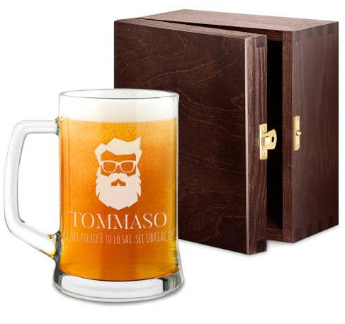Maverton Boccale per la Birra in vetro con personalizzazione - capienza 500 ml - H12 cm x Ø8,5 cm - ottima idea regalo per le feste perfetto per ogni uomo amante della buona Birra - ubriaco