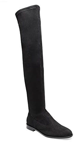 Frau, Stivali Donna Elasticizzati Sopra al Ginocchio, Effetto Scamosciato Nero, Altezza Gambale 60 cm, Sottopiede in Pelle, Suola Antiscivolo in Gomma, 36, Made in Italy