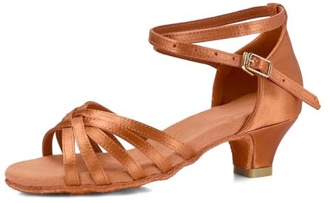 TRIWORIAE - Donna Scarpe da Ballo Latino/Sala da Ballo/Standard Ragazza Tacco 4cm Marrone 28