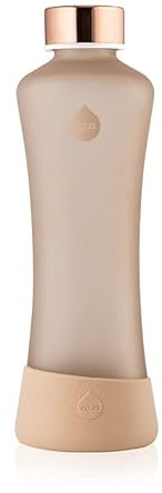 EQUA Squeeze Glasflasche, 550ml, wiederverwendbar, auslaufsicher, BPA-frei, mattiert, Boden aus Silikon, Ingwer, Ginger