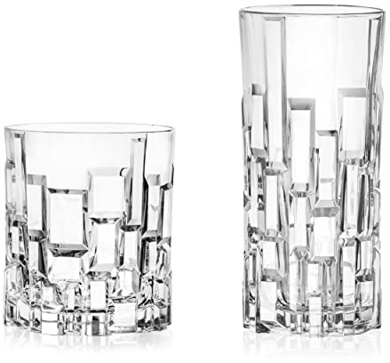 RCR COMBO-8027 Crystal 6 x Etna Hi-Ball Tumblers & 6 x Etna Short Glasses, Set of 12 Whiskey Scotch Tumbler, Long Drink Glassware, Dishwasher Safe, Cocktail Parties, Celebration Drink Glasses