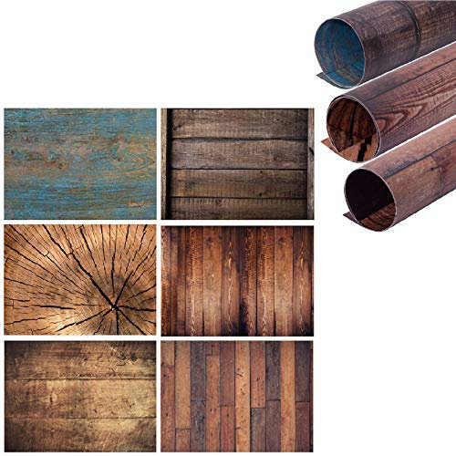 Selens 2 in 1 Hintergrund Fotografie Food Backdrop 56x88cm, Flat Lay Tischplatte Doppelseitiger Hintergründe Holzstumpf Holzmaserung Blau Holzbrett Textur 3 Stück für Gourmet Kosmetik Produkt Foto