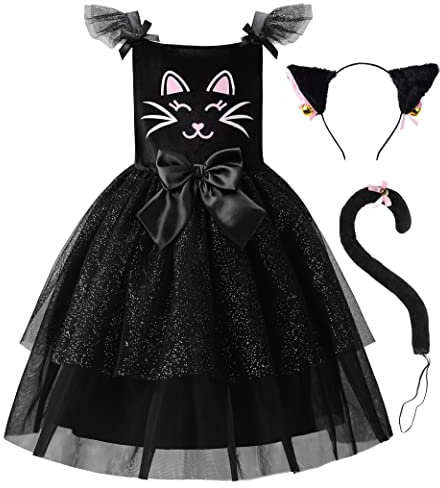 ReliBeauty Costume Gatto Bambina con Orecchie da Gatto, 10-11 Anni