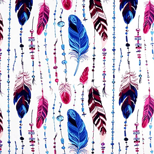 Baumwollstoff/Leinen - weißer Stoff mit bunten Federn (729) - Meterware - Kissen, Bettzeug, Gardinen, Gitterbetten und Nestern für Kinder, Vorhänge, Patchwork, Hausdeko