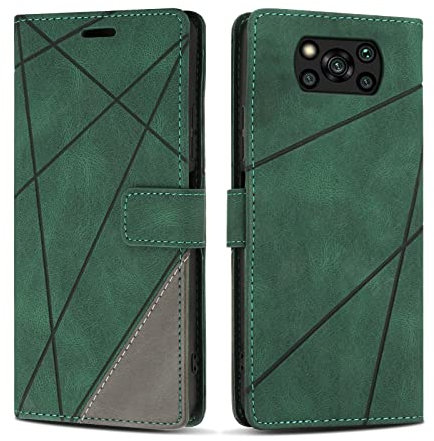 SONWO Hülle für Xiaomi Poco X3 Pro/Poco X3 NFC, Premium PU Leder Handyhülle Flip Case Wallet Silikon Schutzhülle Klapphülle für Xiaomi Poco X3 Pro/Poco X3 NFC, Grün