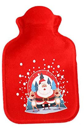 CTLH20 Christmas Hot Water Bottle Christmas Filling Water Hand Warmer Water Sack With Soft Cover For Neck Shoulder Back Hand Legs And-Old Man 2 Deer,United States