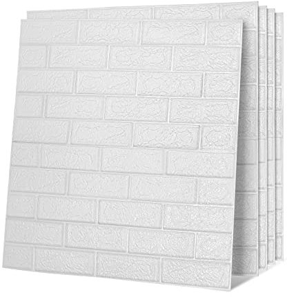 Jopassy 10 pannelli da parete 3D, 77 x 70 cm, autoadesivi, in mattoni, bianchi, adesivi da parete, impermeabili, effetto pietra, per cucina, camera da letto, bagno