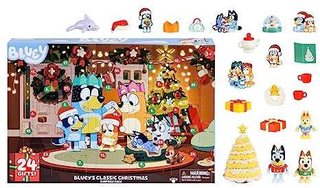 Bluey Spielzeug für Mädchen und Jungen, 24 Tage voller Überraschungen, Kinder-Adventskalender mit Zubehör, Aufklebern & Mini-Weihnachtsbaum