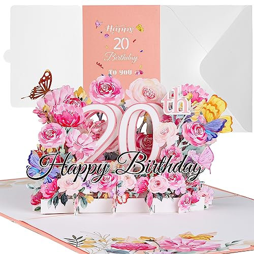 20. Geburtstagskarte 3D Pop Up Karte Geburtstag Grußkarten Deko 20. Geburtstagskarten mit Umschlag Karte zum 20. Hochzeitstag Geburtstag für Frauen Männer Mädchen Junge Romantik Geschenk-Karte (20)