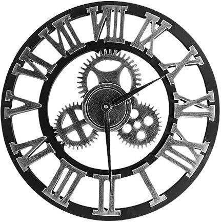 Artibetter Industriell Outdoor-Uhr Mit Metalldekor Digitale Rustikale Uhr Zahnrad Steampunk-Uhr Große Uhr Aus Holz Silber Geschenk Dekorieren Dekorationen Europäischer Stil