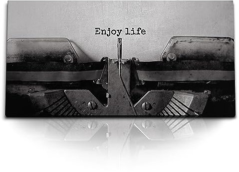 Paul Sinus Kunstdruck Bilder 120x60cm Alte Schreibmaschine Enjoy life Schwarz Weiß Vintage