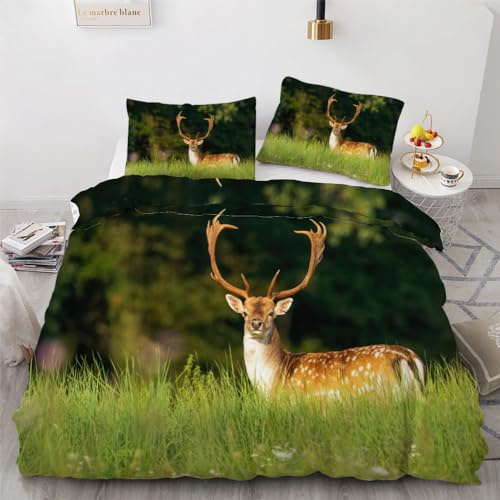 ROUSKI Bettwäsche Elch 135x200 cm 2teilig 100% Mikrofaser Kinderbettwäsche Tier Hirsch Wendebettwäsche mit Reißverschluss 3D Motiv Zimmer Dekor Bettwäsche-Sets mit Kissenbezüge 80x80