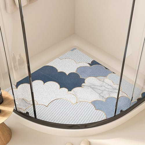 EUPXRHY Corner Shower Mat with Drainage Holes, PVC Loofah Curved Bath Mat Non Slip Anti Mould, Non Slip Shower Mats for Inside Shower,E,65x65cm(26x26inch)