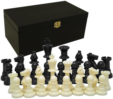 Kunststoff Schachfiguren mit Filzgleiter Königshöhe 75 mm - Staunton Design Schach Kunststofffiguren mit Filzgleiter Schwarz Weiß (Gr. L in Holzbox)