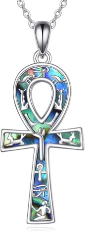 ONEFINITY Ankh Kette 925 Sterling Silber Ankh Kreuz Anhänger Abalone Shell Ägyptische Halskette Schutz Schmuck Geschenke für Damen