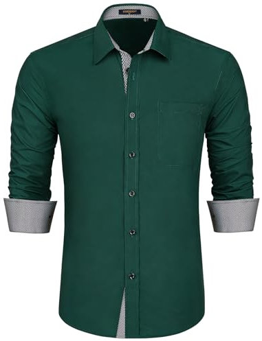 HISDERN Herren-Hemd, formell, faltenfrei, langärmelig, reguläre Passform, mit Tasche für Hochzeit, Party, Blaugrün, 2XL