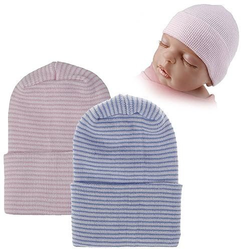 iSpchen 2 Stück Neugeborenes Mütze Babymütze Beanie Hut Unisex Kleinkind Turban Baby Newborn Herbst Mädchen Jungen Säuglings Kinder Erstlingsmütze Winter Schlupfmütze rosa+Blau