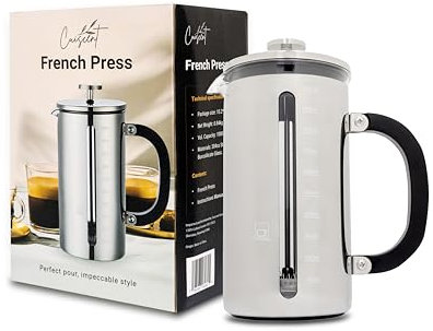 Presse française en verre borosilicate avec acier inoxydable 304, capacité de 1000 ml, élégance classique et design moderne pour les amateurs de café