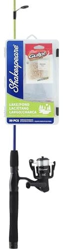 Shakespeare Catch More Fish Lake/Pond Spinnrolle und Angelrute Combo, inklusive Berkley Angelköder, Tackle und Tackle Box, vorgespult mit 2,7 kg | 2,7 kg Saitenschnur