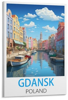 Vintage-Reiseposter Danzig, Polen, 60 x 90 cm, Leinwand-Kunst, Wandbild, Gemälde, Dekoration, Wohnzimmer, Schlafzimmer, Dekoration
