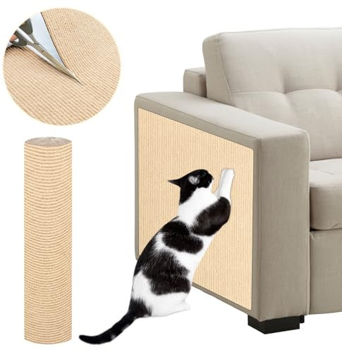 ENONCI - Tappetino tiragraffi autoadesivo per gatti e altri animali domestici, protezione antigraffio per divano e mobili, riutilizzabile (beige, 40 x 200 cm)