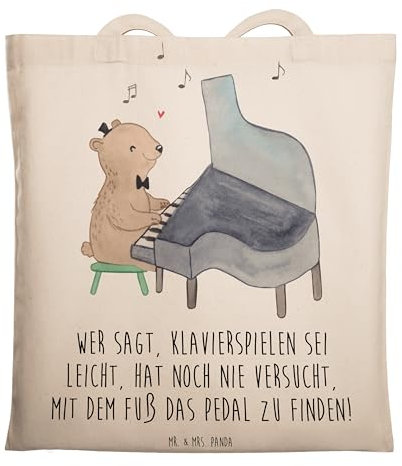 Mr. & Mrs. Panda Umhängetasche Klavier Herausforderung - Geschenk, Musikinstrument, Tasche, Jutebeutel, Instrument, Henkeltasche, Konzert, Musikliebhaber, Stoffbeutel, Musiker, Elfenbeintasten, Musik