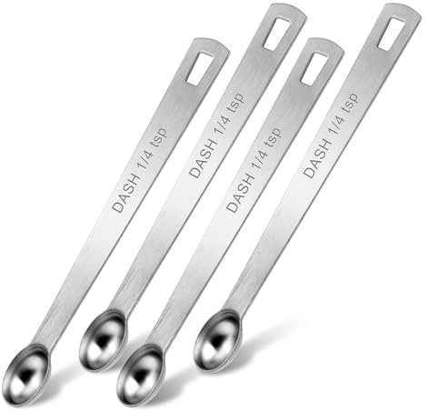 Giantree 4 PCS Single Measuring Spoons, 1/4 Teaspoon(1/4 TSP | 1.25 mL | 1.25 cc | 0.04 oz) Stainless Steel Small Single Measuring Spoon, Long Handle Metal Measuring Spoon for Cooking & Baking(1/4)