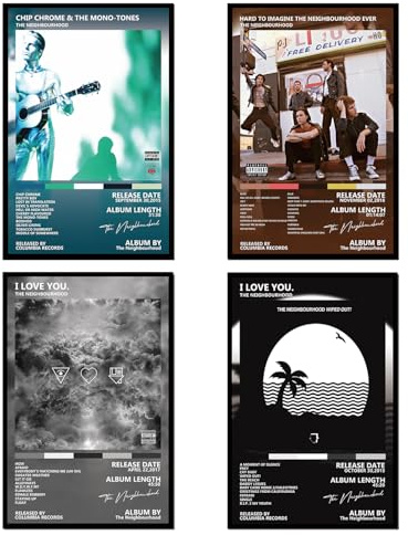 Fyzuf Poster The Neighbourhood, Albumcover, Musikposter für Zimmer, ästhetisch, Wandkunst für Raumdekoration, Merch, Wandkunstdrucke, HD-Poster, ungerahmt, 20,3 x 30,5 cm, 4 Stück
