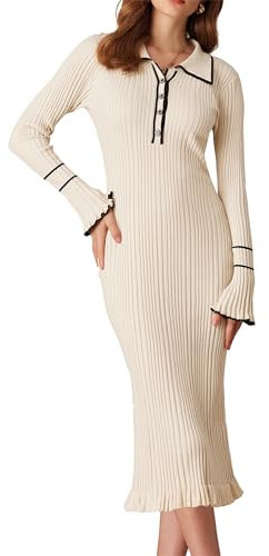 GRACE KARIN Women's Bodycon Long Sleeves Soft Plus Size Maxi Dress Festive Graduation Dress Apricot XL