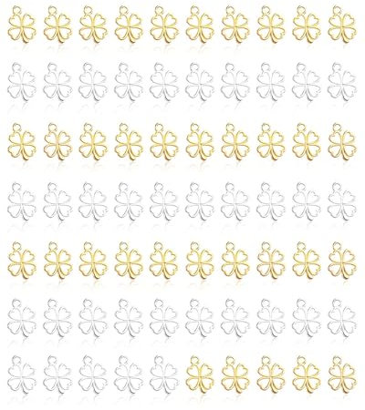 AORHOFJ 70pcs Kleeblatt Anhänger, Kleeblatt Glücksbringer Kettenanhänger, Kleine Metall Charms zum Armband, für DIY Abschiedsgeschenk, Keschlüsselanhänger, Schmuckanhänger,kleeblatt armband