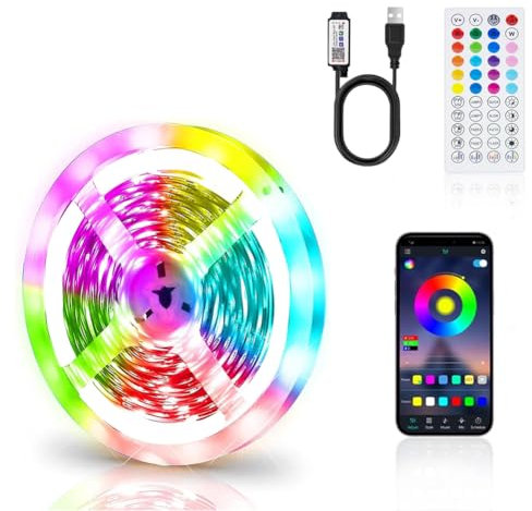 LED Strip 1M, RGB LED Streifen Selbstklebend, Farbwechsel Led Band mit 44 Tasten Fernbedienung+Intelligente APP, TV LED Hintergrundbeleuchtung für TV, Party, Weihnachten usw