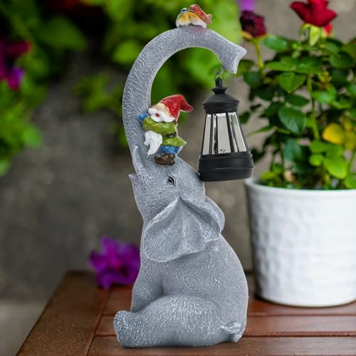 Cuteefun Statue Solaire de Jardin Éléphant Ornament Outdoor, Figurine d'animal de Jardin avec Lumière solaire, Éléphant Décoratif pour la cour, Cadeau de Pendaison de Crémaillère
