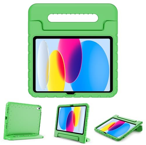 ProCase Kids Case for iPad A16 11th Generation 2025/iPad 10th Generation 2022 with Pencil Holder, iPad 11/10 Case Shockproof Lightweight Cover with Stand Convertible Handle for Children -Green