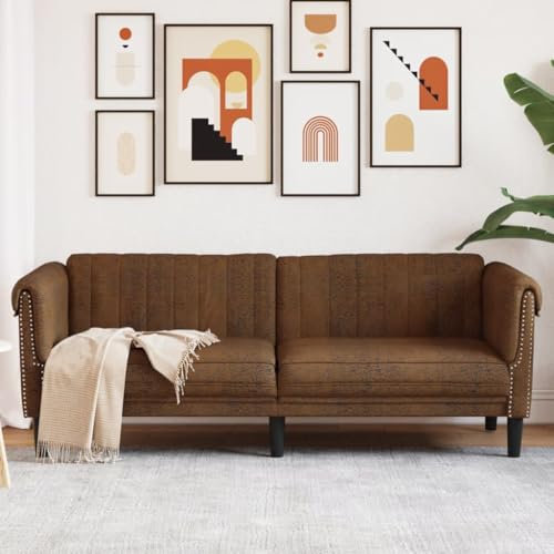 Willood 3-Sitzer Sofa Braun Kunstleder Loungesofa Lounge Sitzmöbel Wohnzimmer Wildleder-Optik Sofas372594
