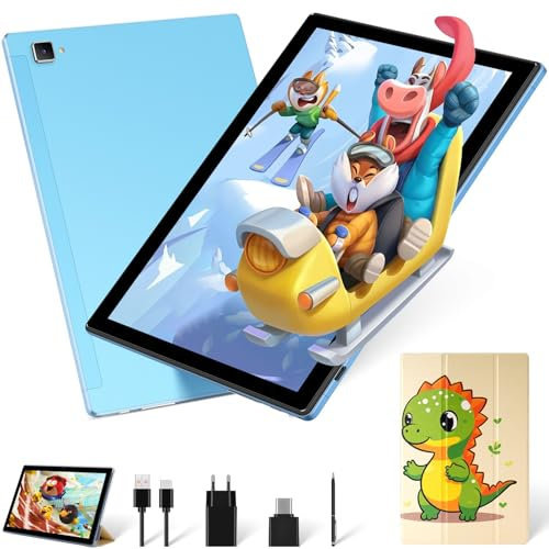 KDSTAB Tablet para Niños 10 Pulgadas Android 11 Tableta, 8GB RAM + 64GB ROM(1TB TF), Google GMS, Control Parental, Pantalla IPS HD, Tableta Educativa, 6000mAh, Caso de Dibujos Animados