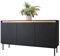 Mirjan24 Kommode Carmesi 3D mit 3 Türen, Goldene Akzente, Metal Untergestell, Highboard, Anrichte, Sideboard, Mehrzweckschrank, Wohnzimmerschrank (Schwarz/Schwarz + Gold)