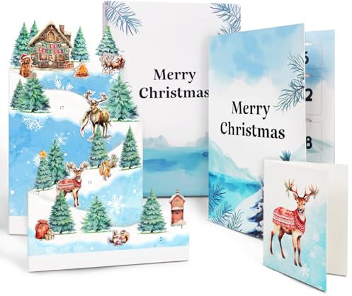 WUQNGI Adventskalender 2024,Adventskalender Kinder Karte Weihnachten,Weihnachtskarten Lustig 3d,Pop Up Karte Weihnachten,Adventskalender Mädchen Karte Weihnachten,Adventskalender Frauen