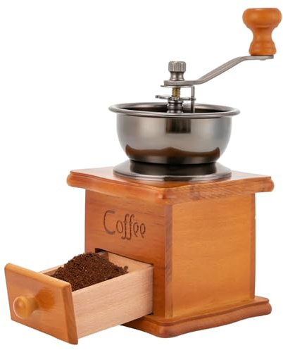 Manuelle Kaffeemühle, Braun Retro Kaffeemühle Kaffeebohnenmühle Handmühle Holz Vintage Bohnenmühle Handmühle, Tragbar Handkurbel Kaffeemaschine