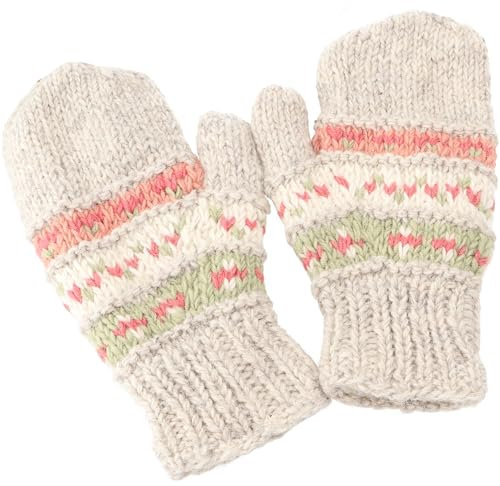 GURU SHOP Handschuhe aus Wolle, Fauster, Handgestrickte Fausthandschuhe aus Nepal - Hellgrau/rosa, Herren/Damen