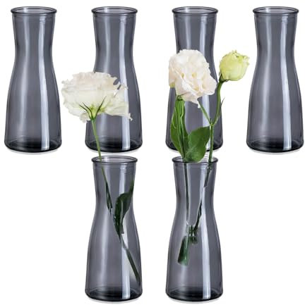 Hewory Kleine Vasen für Tischdeko Esstisch: 6er Grau Vase Glas Vasen Klein Tischdeko für Hochzeitsdeko - Modern Blumenvase Glas Kleine Glasvasen Flower Vase Schmal für Party Wohnzimmer Esszimmer