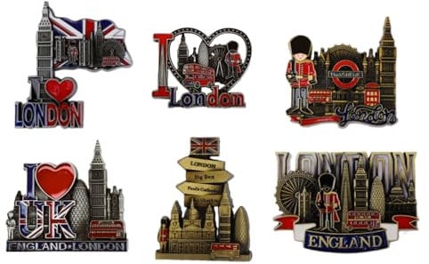 Set of 6 UK Landmark Fridge Magnets | London Souvenir Magnets with Big Ben, Red Bus, London Eye & More | Collectible Travel Keepsake Gift
