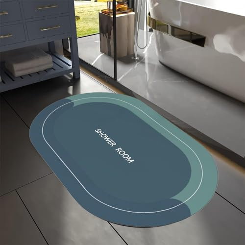Extra Dünn Rutschfeste Badematte 40 x 60 cm, Super Absorbierende Badezimmerteppich, Badteppich Rutschfest Waschbar, Schnell Trocknende Badezimmermatten für Dusche, Badezimmer, Toilette (Blau)