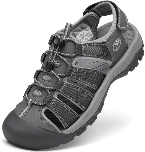 FLARUT Sandalen Herren Outdoorsandalen Trekkingsandalen Sommer | Geschlossene Zehe,Rutschfest Gummisohle,Dämpfende EVA Zwischensohle,Atmungsaktives Webgurt,Verstellbarer Klettverschluss