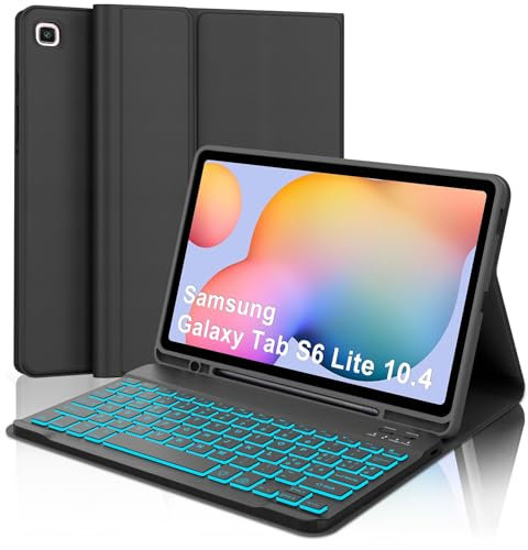 SENGBIRCH Custodia con Tastiera per Samsung Galaxy Tab S6 Lite 10.4 2024/2022/2020, 7 Colori Retroilluminati Italiano QWERTY Tastiera Bluetooth Magnetica per Samsung Tab S6 Lite 10.4'' 2024, Nero