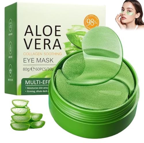 60Pcs Aloe Vera Augenpads,Augenpads Gegen Augenringe,Kollagen Augenpads gegen Augenringe, Hyaluronsäure Augenmaske, Anti Aging,Augenringe Entfernen, Falten, Tränensäcke,Puffiness (Grün)