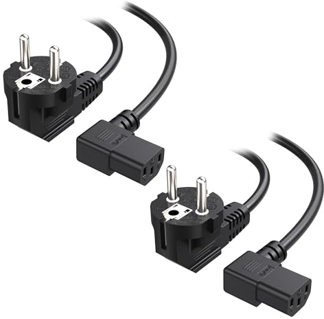 Cable Matters 2er-Pack 3 poliges Netzkabel, Kaltgerätekabel, 1m, Schwarz | CEE 7/7, Kaltgerätekabel gewinkelt, Typ F auf IEC C13 Kabel für Desktop-Computer, HDTV, Monitor, Deckenprojektor