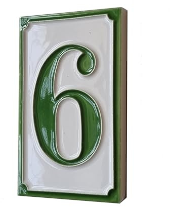 Piastrelle numero civica verde in ceramica dipinta a mano italiana, 11 x 7 cm (numero 6)